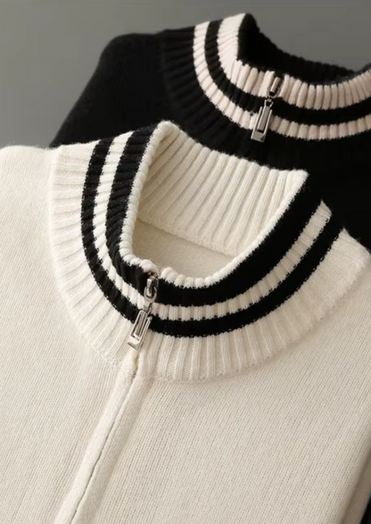 Pure Extra-Fine Merino Wool Two Tone Zip Cardigan, view 5