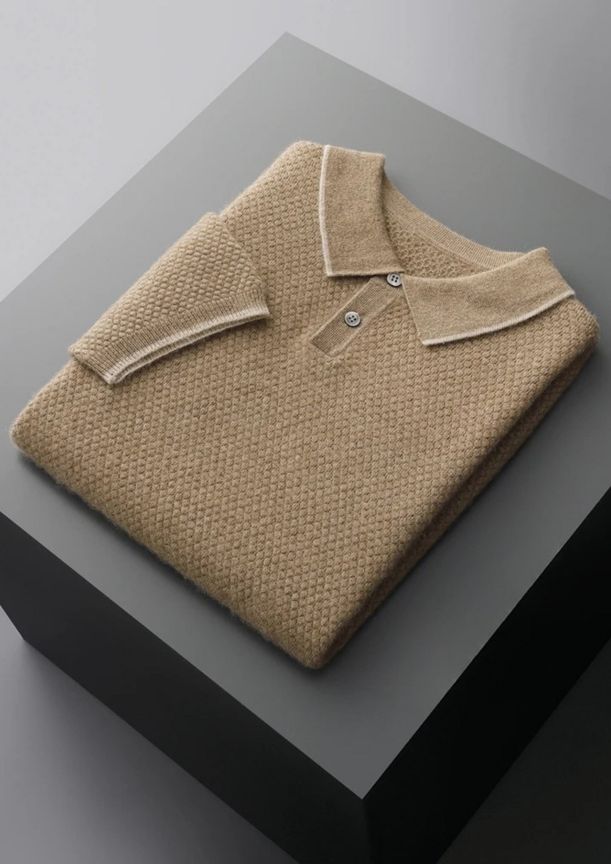 Premium Cashmere Beige Two-Tone Polo, view 5