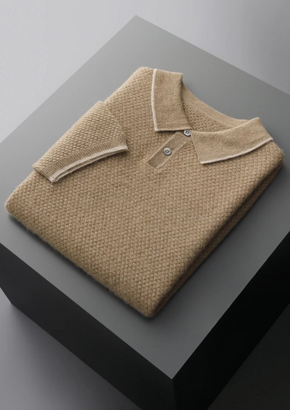 Premium Cashmere Beige Two-Tone Polo, view 5