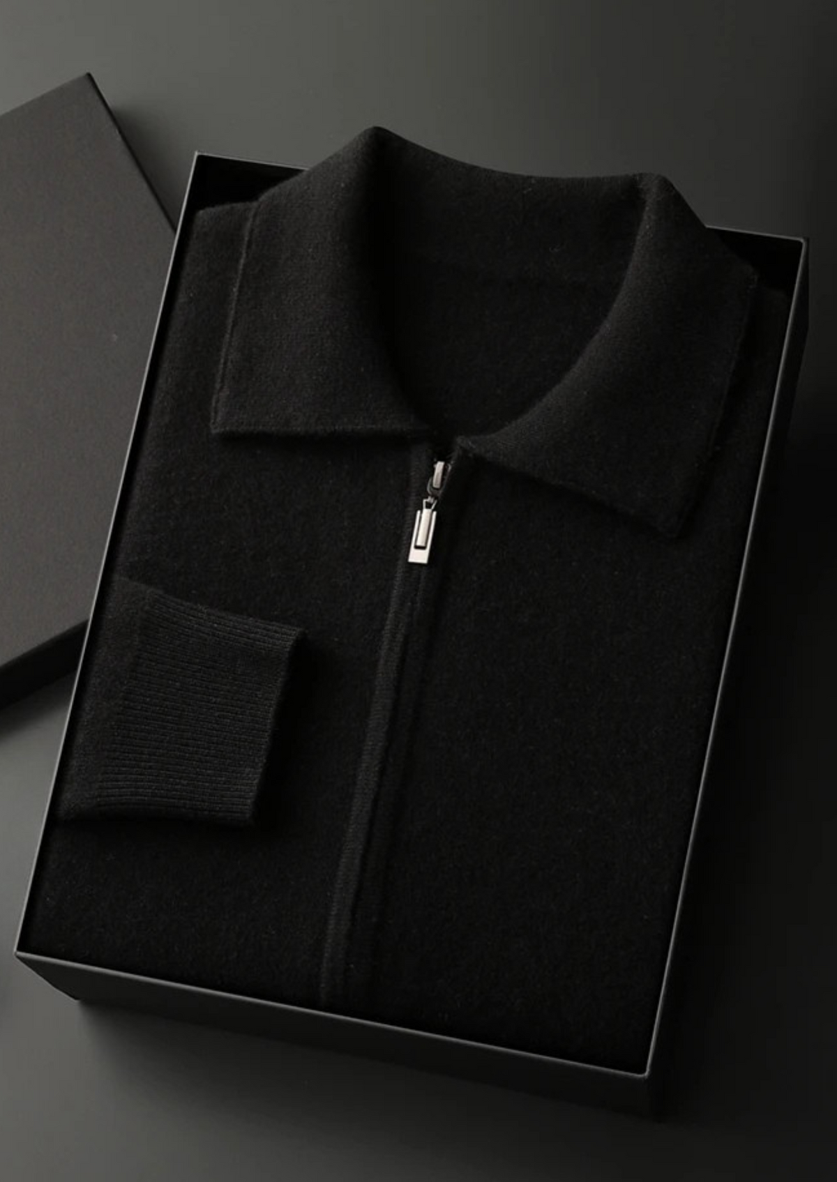 Premium Cashmere Zip Polo Cardigan, view 10