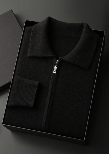 Premium Cashmere Zip Polo Cardigan, view 10