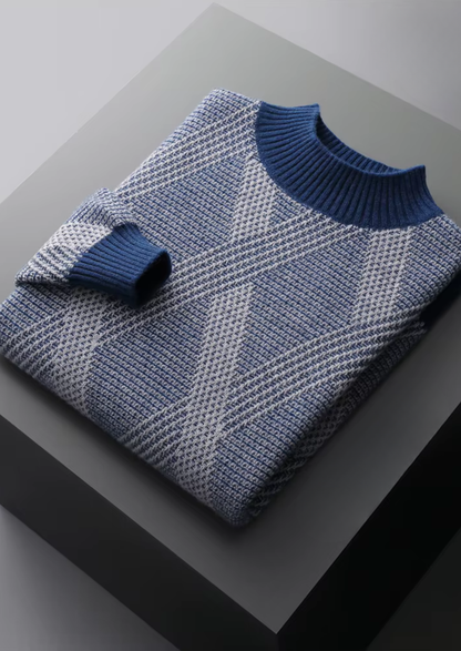 Pure Extra-Fine Merino Wool Two Tone Patterned Mockneck, view 7