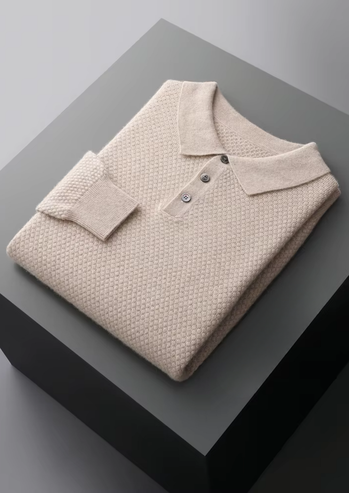 Premium Cashmere Textured Sweater Polo, view 3