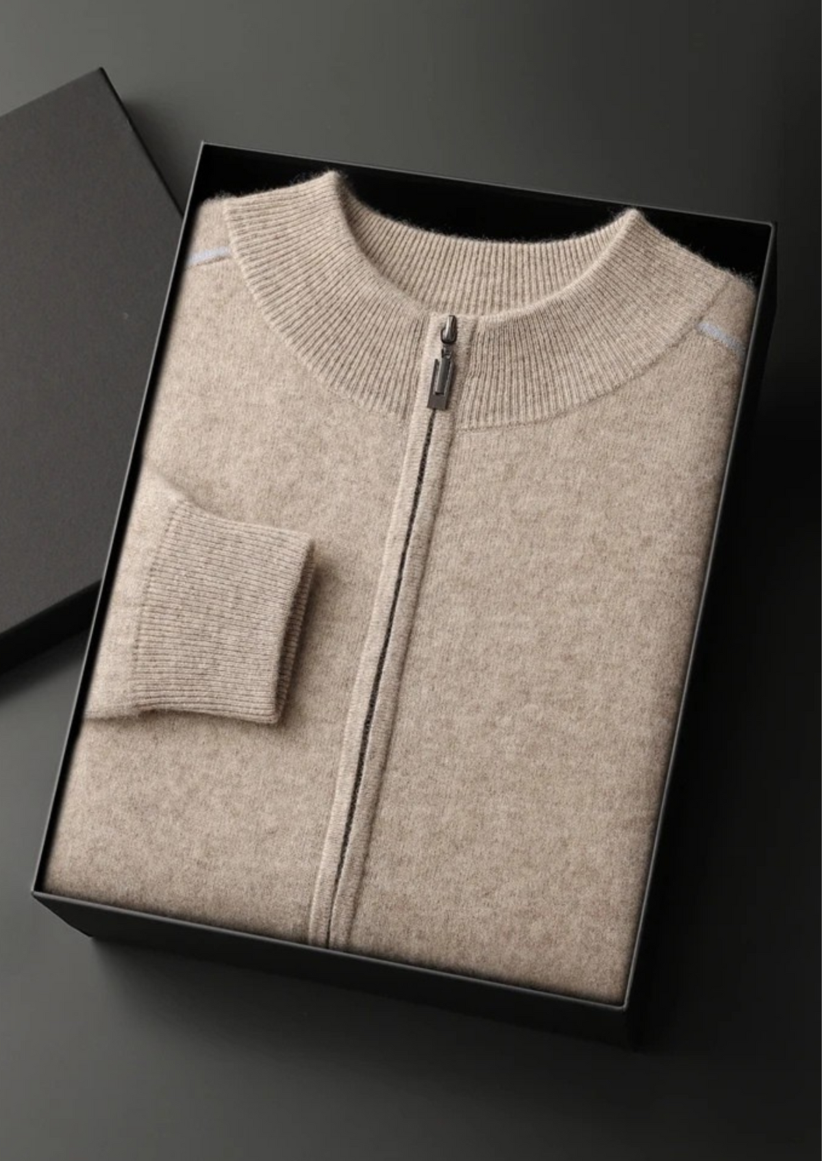 Premium Cashmere Two Tone Zip Cardigan, view 3