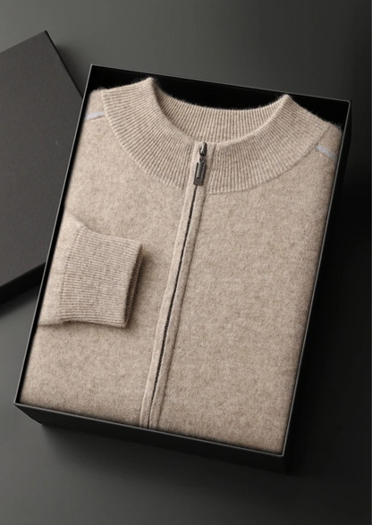 Premium Cashmere Two Tone Zip Cardigan, view 3