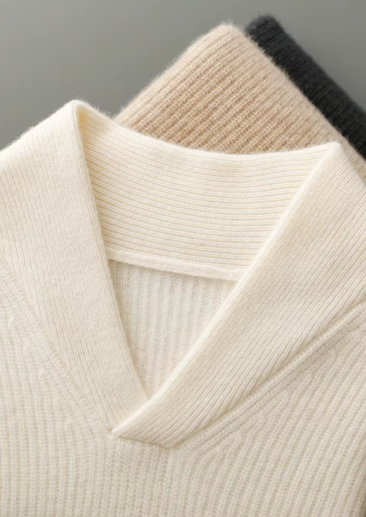 Premium Cashmere Ribbed V-Neck Sweater, view 14