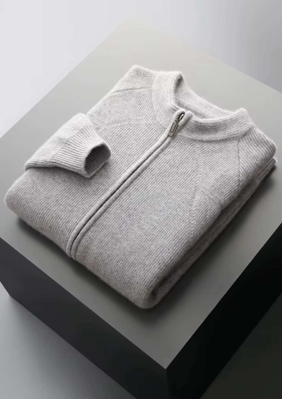 Pure Extra-Fine Merino Wool Ribbed Zip Cardigan, view 3