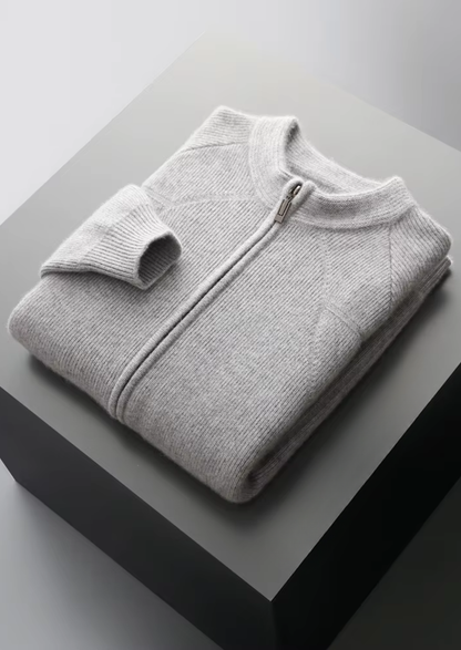 Pure Extra-Fine Merino Wool Ribbed Zip Cardigan, view 3