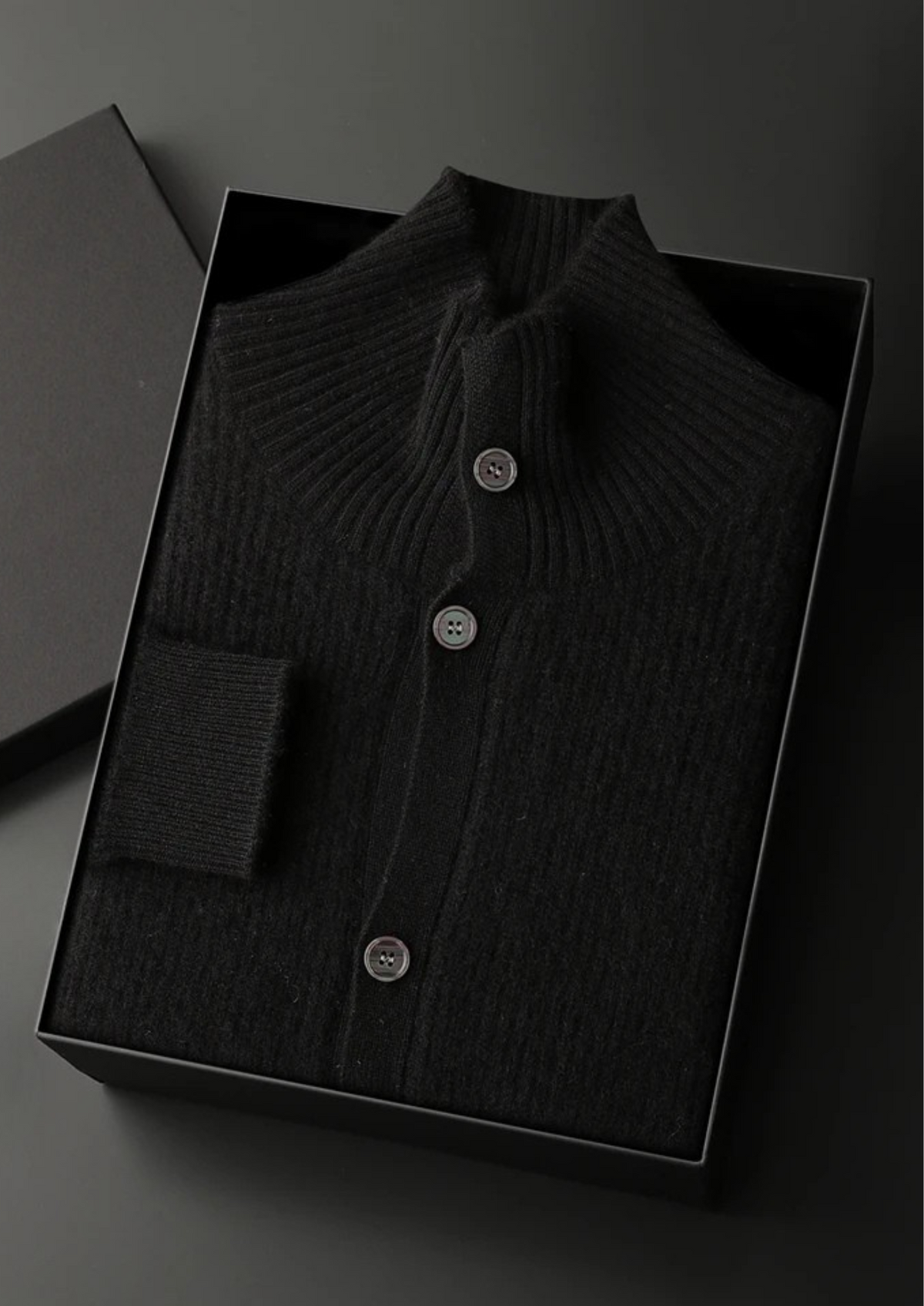 Premium Cashmere Ribbed High Collar Cardigan, view 9