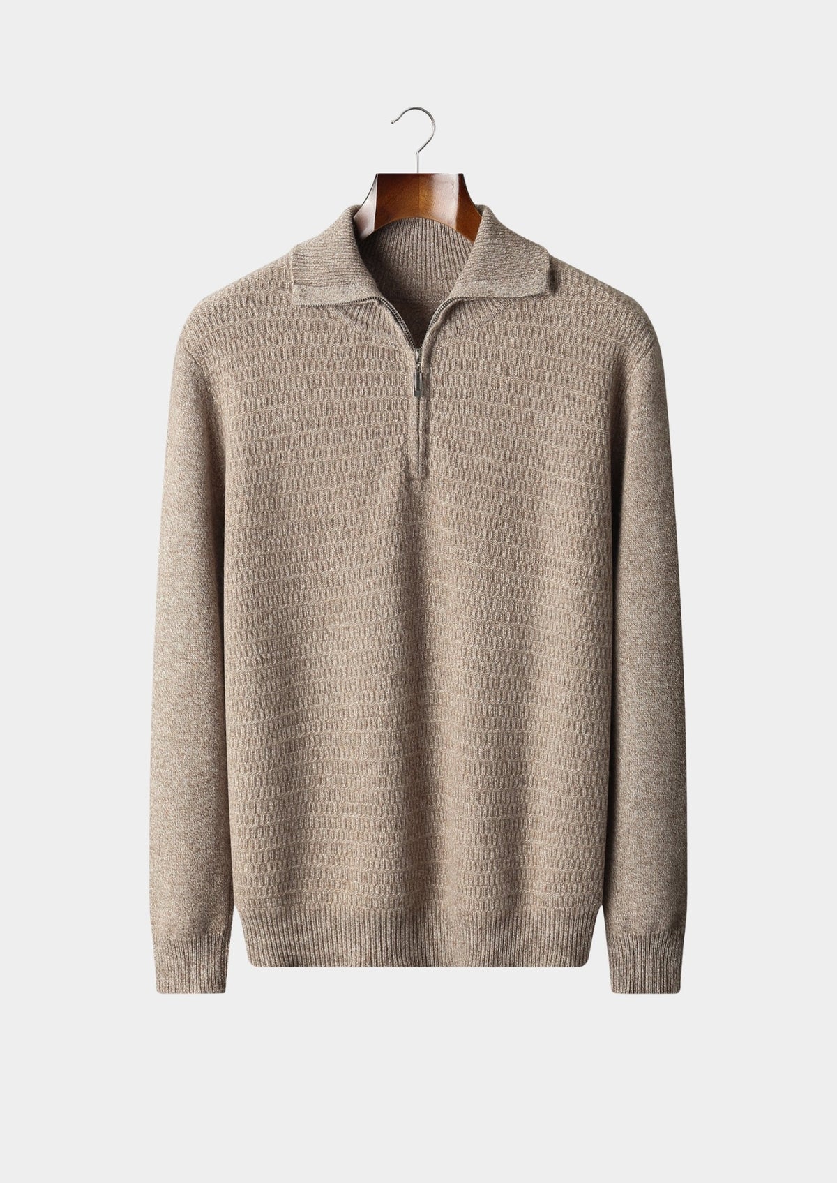 Pure Extra-Fine Merino Wool Textured Funnel Neck Sweater, view 1
