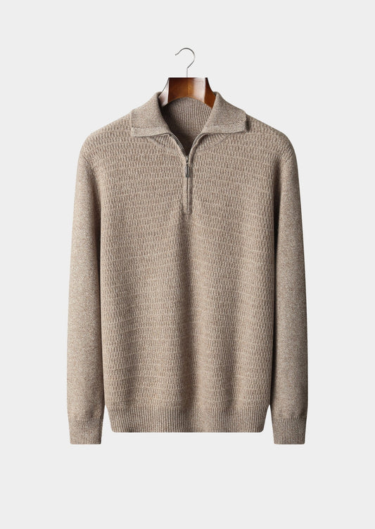 Pure Extra-Fine Merino Wool Textured Funnel Neck Sweater, view 1