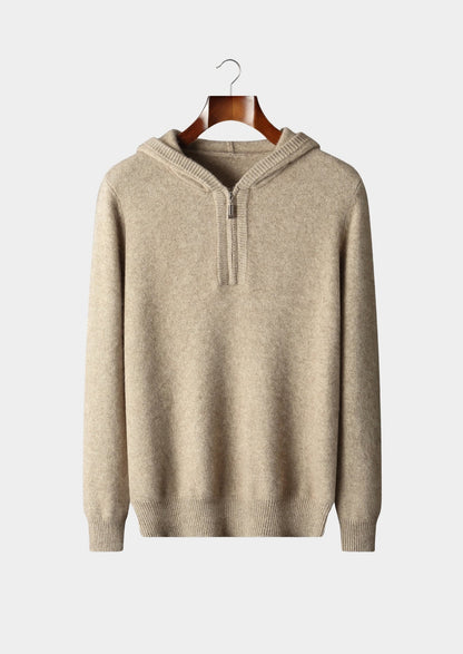 Pure Extra-Fine Merino Wool Quarter-Zip Hoodie, view 1