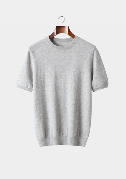 Premium Cashmere Classic Crewneck T-Shirt - Light Gray, view 1