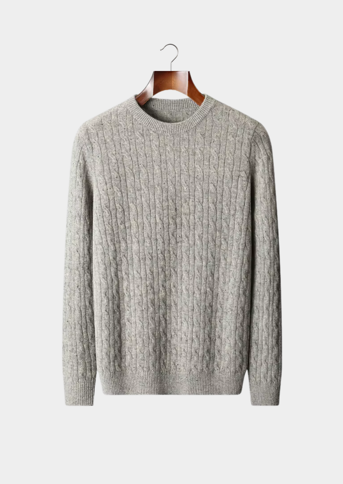 Pure Extra-Fine Merino Wool Nepped Cable Crewneck, view 5