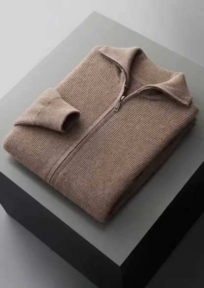 Pure Extra-Fine Merino Wool Ribbed Zipper Cardigan, view 9