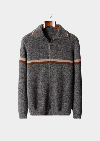 Pure Cashmere Striped Zip Cardigan, view 1