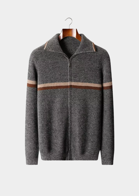 Pure Cashmere Striped Zip Cardigan, view 1