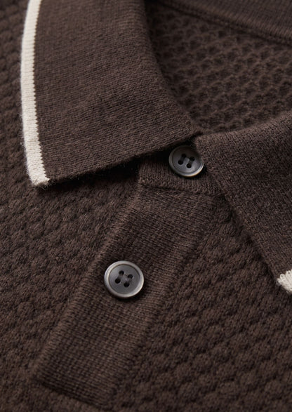Premium Cashmere Dark Brown Two-Tone Polo, view 4