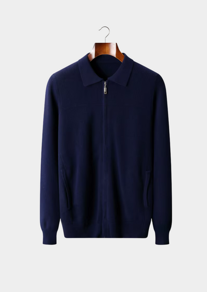 Pure Extra-Fine Merino Wool Ribbed Polo Cardigan, view 7