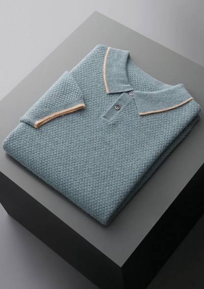 Premium Cashmere Sea Blue Two-Tone Polo, view 6
