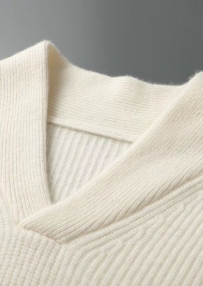 Premium Cashmere Ribbed V-Neck Sweater, view 4