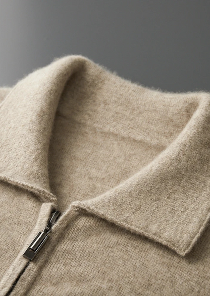 Premium Cashmere Zip Polo Cardigan, view 5