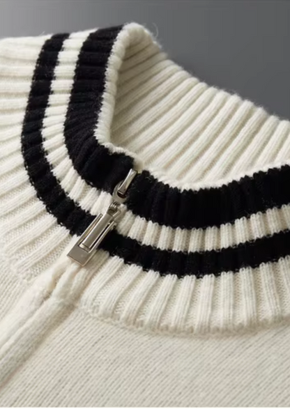 Pure Extra-Fine Merino Wool Two Tone Zip Cardigan, view 3