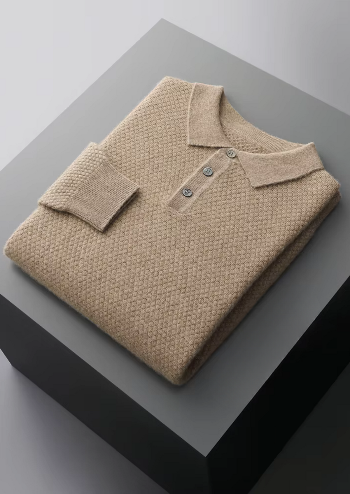Premium Cashmere Textured Sweater Polo, view 9
