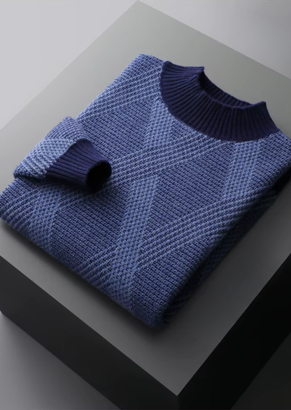 Pure Extra-Fine Merino Wool Two Tone Patterned Mockneck, view 3