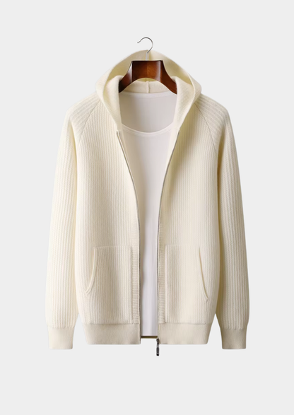 Pure Extra-Fine Merino Wool Ribbed Zipper Hoodie, view 8