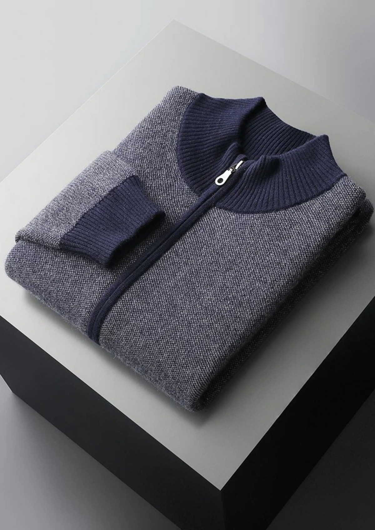 Premium Cashmere Jacquard Zip Cardigan, view 2
