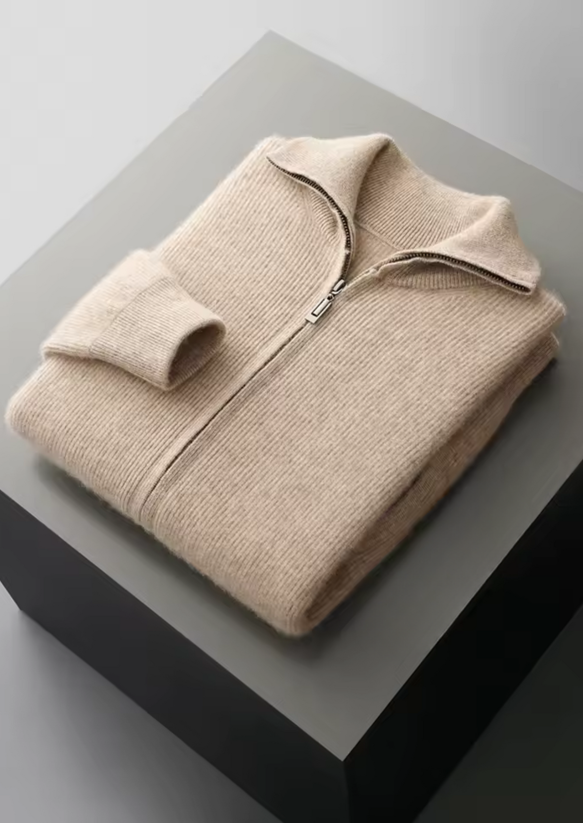 Pure Extra-Fine Merino Wool Ribbed Zipper Cardigan, view 10