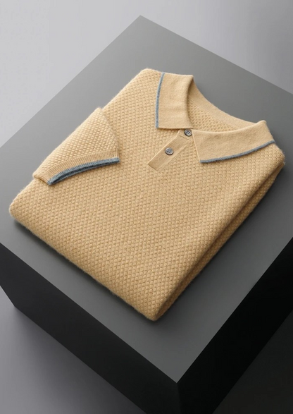 Premium Cashmere Mustard Two-Tone Polo, view 8