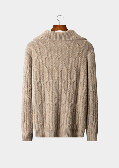 Pure Cashmere Beige Cable Half Zip Sweater, view 2