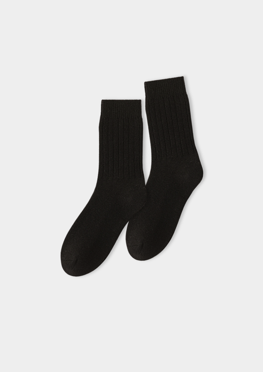 Black Ultra-Soft Ribbed Merino Wool Socks, view 1