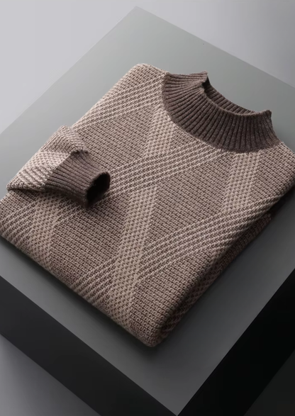 Pure Extra-Fine Merino Wool Two Tone Patterned Mockneck, view 8