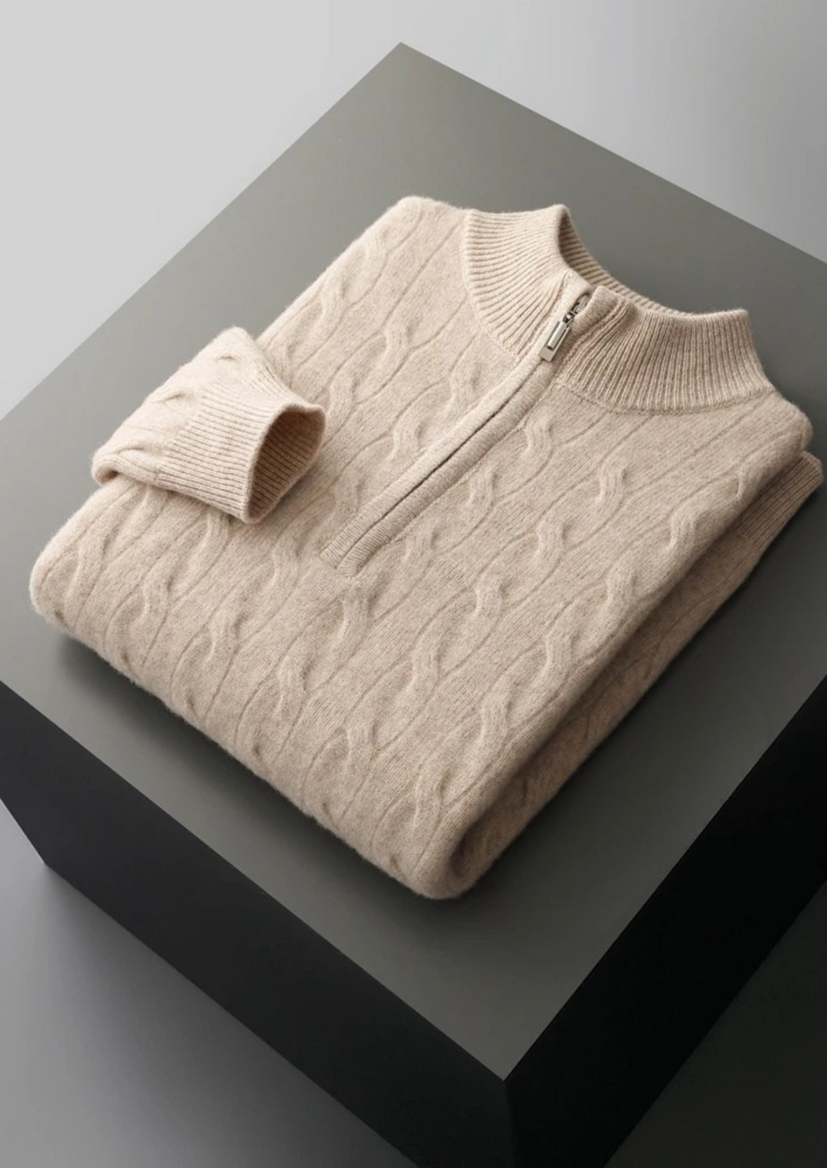 Pure Extra-Fine Merino Wool Cable Half Zip, view 4
