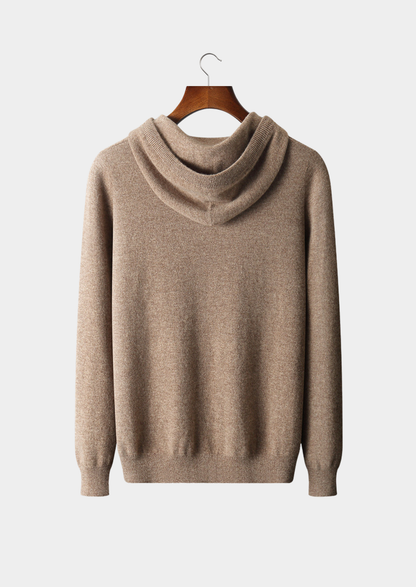 Pure Extra-Fine Merino Wool Beige Leisure Hoodie, view 2