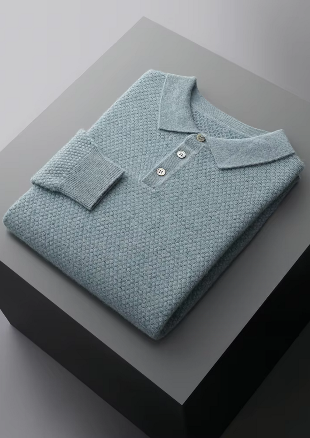 Premium Cashmere Textured Sweater Polo, view 8