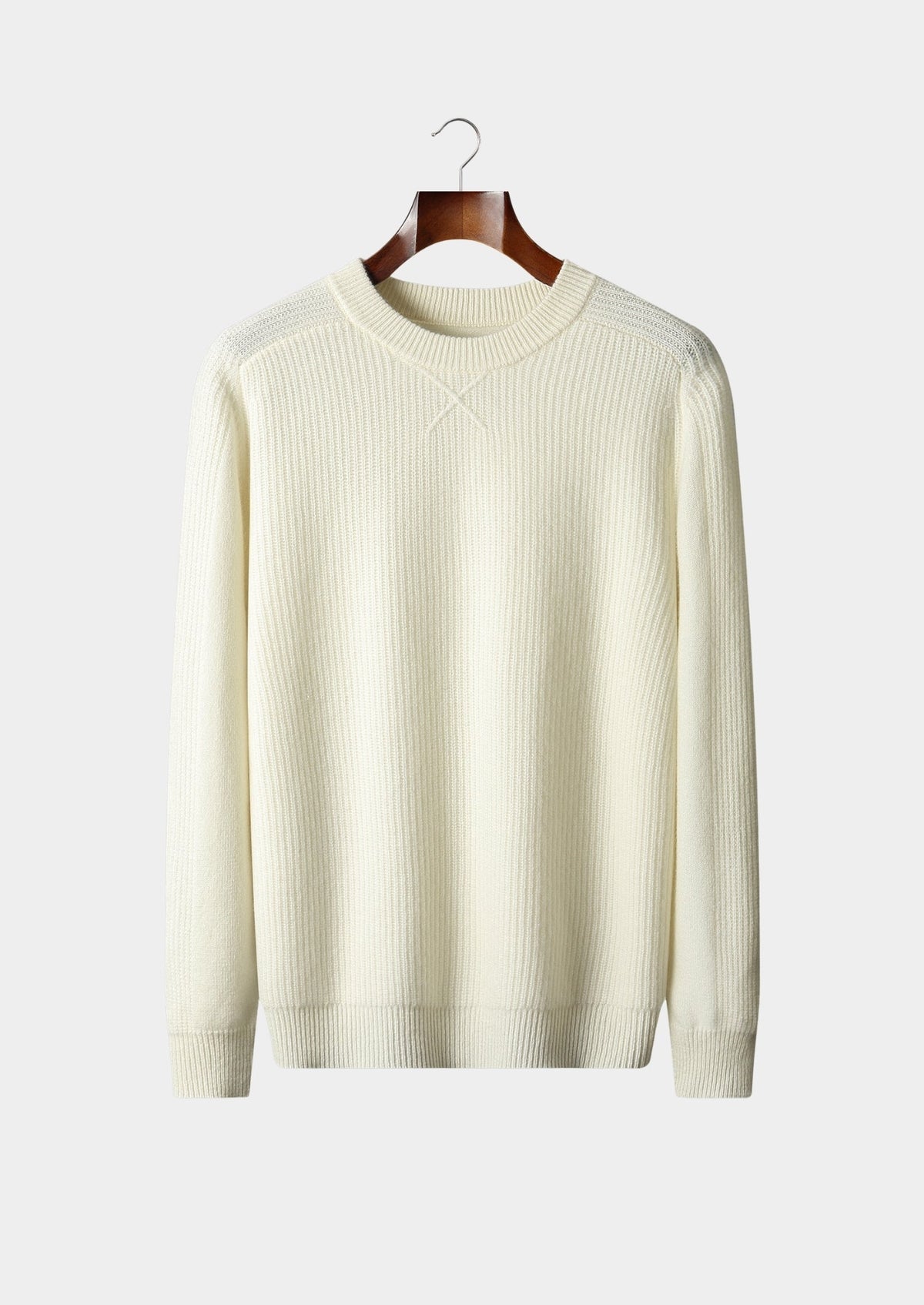 Pure Extra-Fine Merino Wool Ribbed Crewneck Sweater, view 10