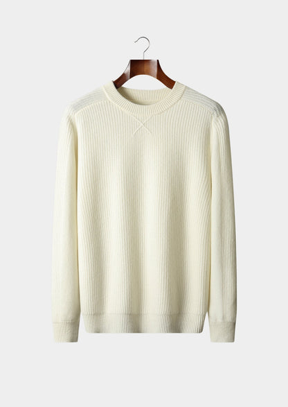 Pure Extra-Fine Merino Wool Ribbed Crewneck Sweater, view 10