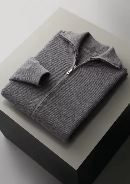 Pure Extra-Fine Merino Wool Ribbed Zipper Cardigan, view 11