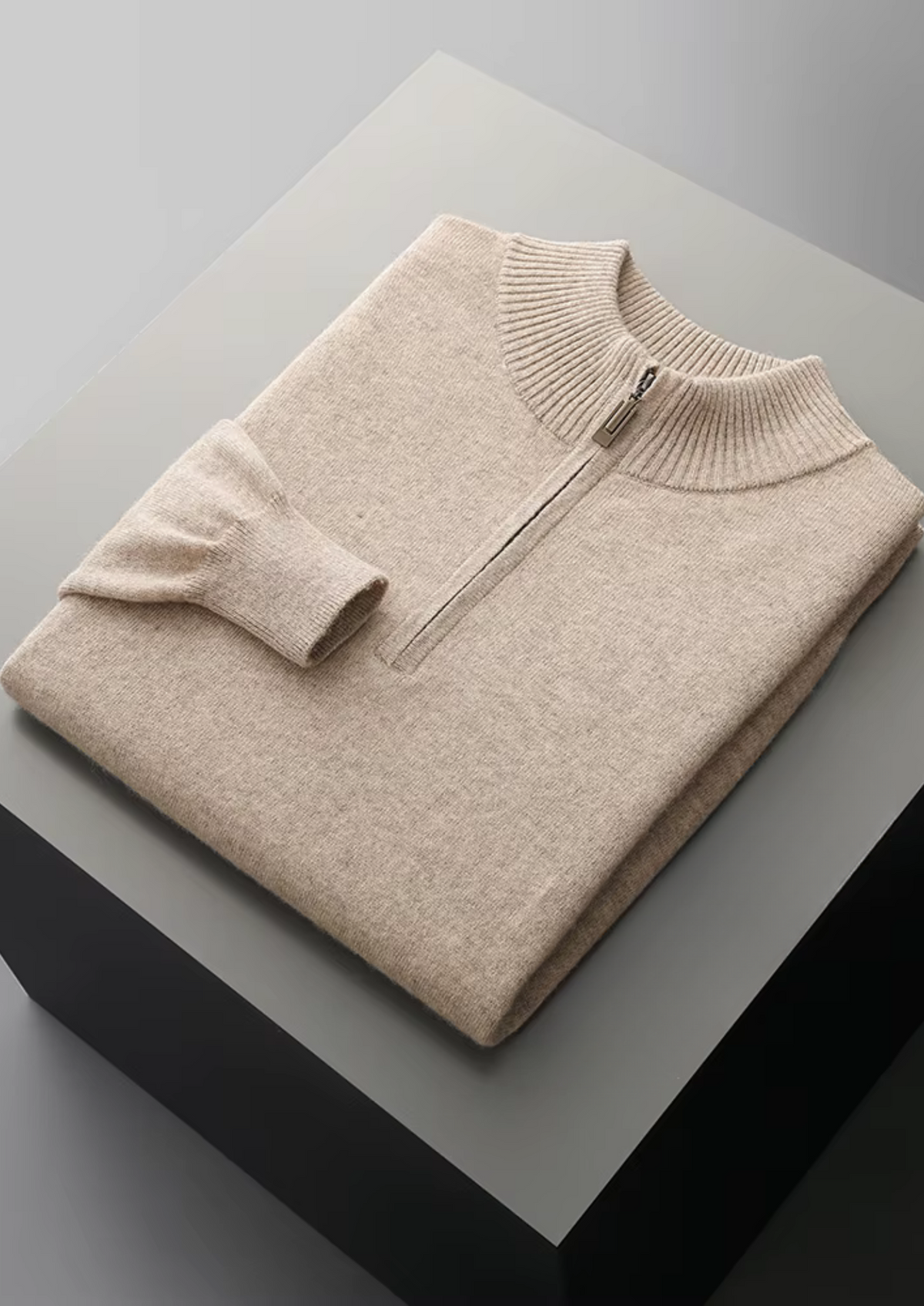 Pure Extra-Fine Merino Wool Half Zip Sweater, view 3