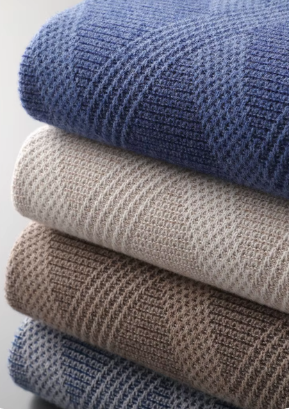 Pure Extra-Fine Merino Wool Two Tone Patterned Mockneck, view 9