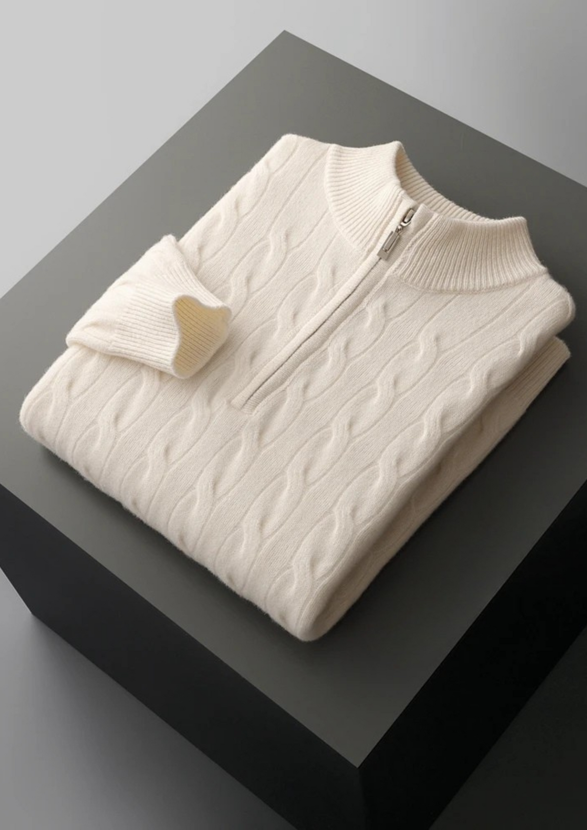 Pure Extra-Fine Merino Wool Cable Half Zip, view 11