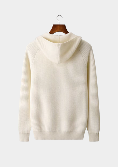 Pure Extra-Fine Merino Wool Ribbed Zipper Hoodie, view 9