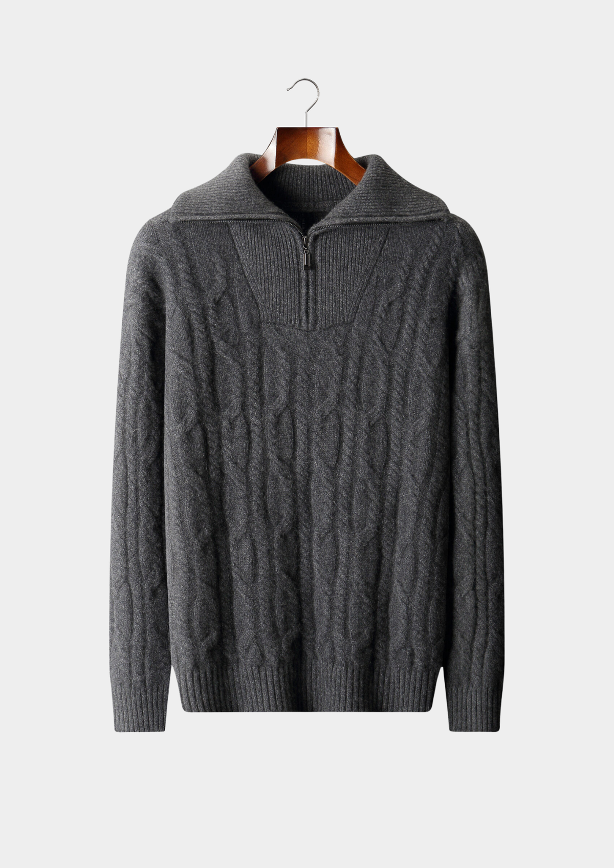 Pure Cashmere Dark Gray Cable Half Zip Sweater, view 1