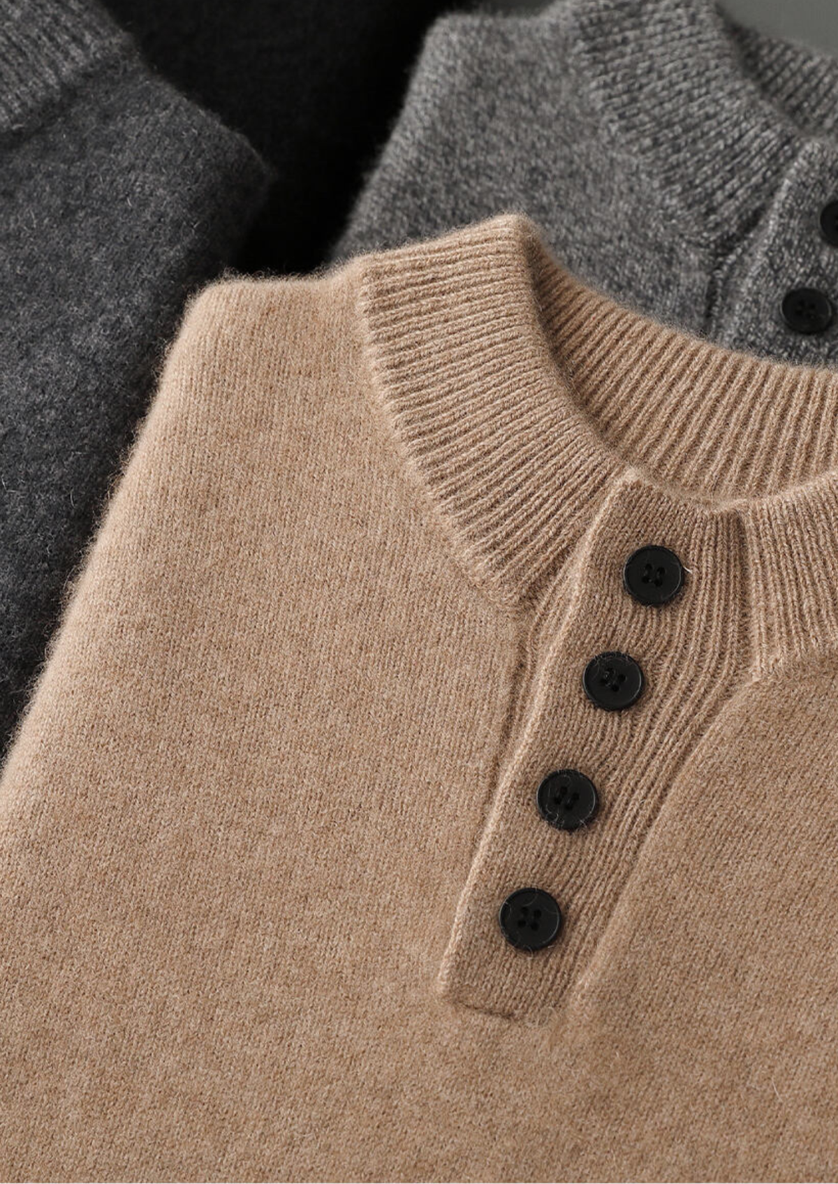 Pure Cashmere Beige Button Sweater, view 7