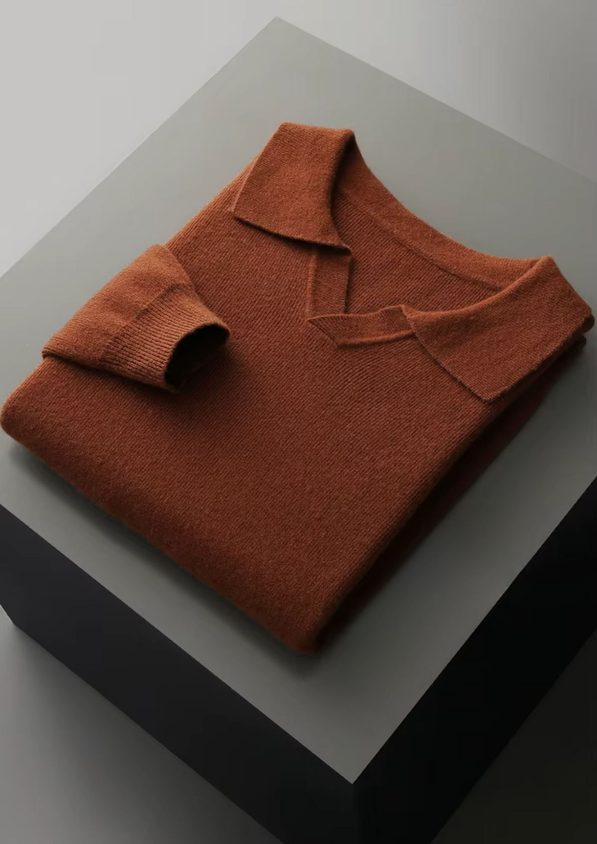 Pure Extra-Fine Merino Wool Ribbed Buttonless Polo, view 5