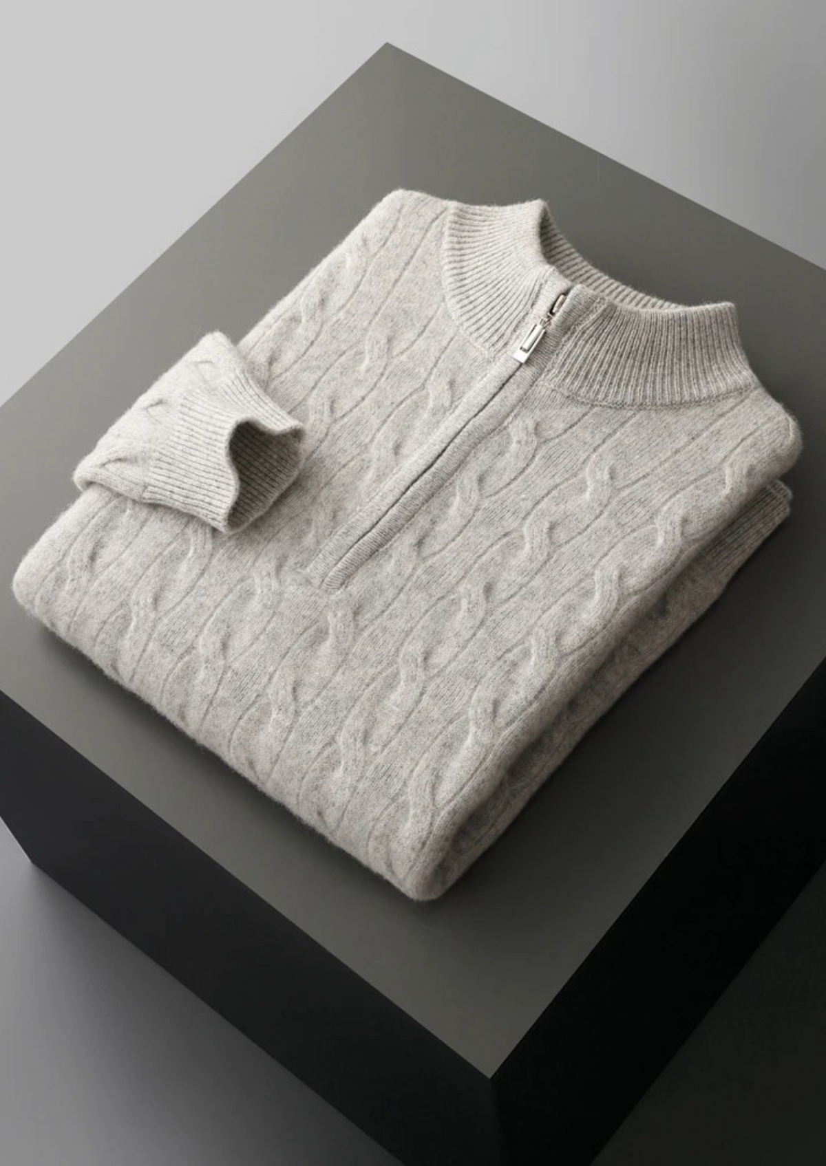 Pure Extra-Fine Merino Wool Cable Half Zip, view 3